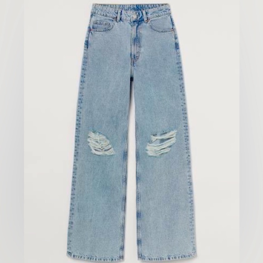 H&M light wash wide leg high rise jeans